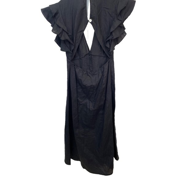 Charlie Holiday Women's Cherry Black Linen Flutter Sleeve Midi Dress Size 6 - Picture 7 of 8